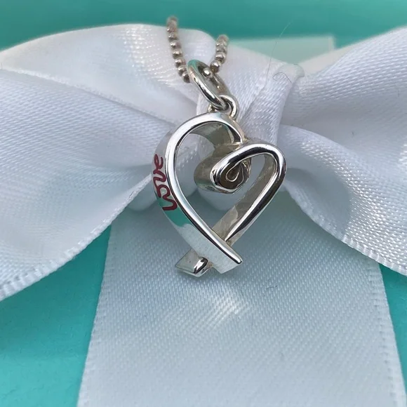 Tiffany & Co. Paloma Picasso Red Enamel Love Heart Necklace Sterling Silver 16” - Picture 3 of 8